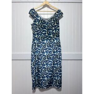 Averie NWT Dress Mermaid Coastal Thea Off Shoulder Blue Abstract Sheath Regency